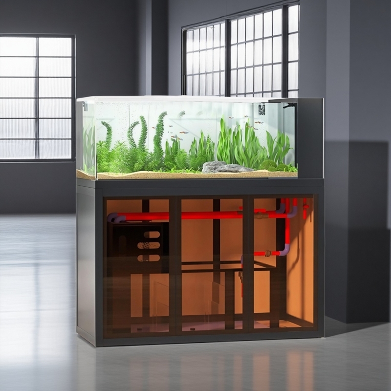 Aquarium Fish Low Maintenance - ตู้ปลาสไตล์อินดัสเทรียล, ระบบกรองน้ำแบบไหลข้าง, ดูแลรักษาง่าย, ตู้ปลาระบบนิเวศแม่น้ำ, กำลังไฟ 25