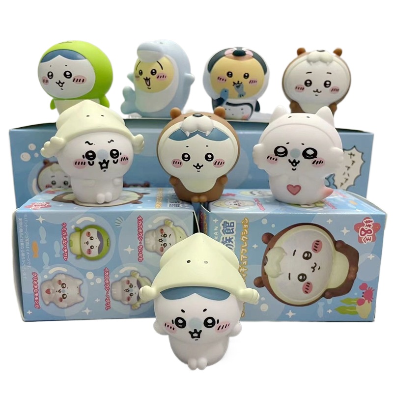 Fish Toys For Aquarium - 8 ชิ้น/กล่อง ฟิกเกอร์เรซินธีมสัตว์ทะเลน่ารักจาก Chiikawa Aquarium Blind