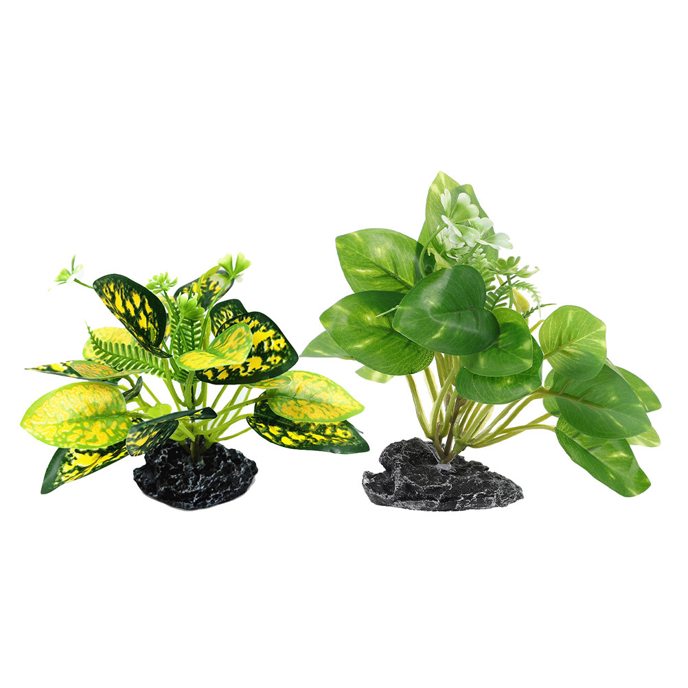 Aquarium Fish Low Maintenance - ต้นไม้ประดิษฐ์บอนไซ 2 ชิ้นสำหรับตู้ปลา ตกแต่งตู้ปลาด้วยต้นไม้พลาสติกสีเขียวเสมือนจริง ดูสมจริงและดูแลง่าย