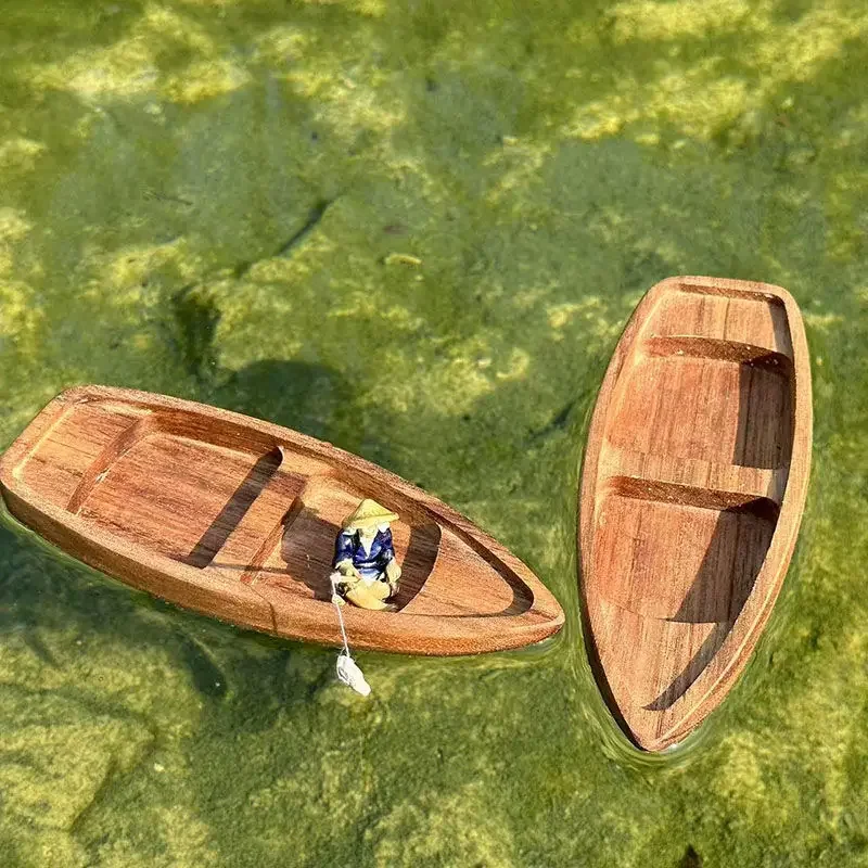 Fish Toys For Aquarium - Handmade ไม้เรือ Mini ลอยเรือ Fisherman Cat