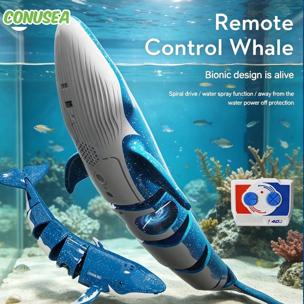 Fish Toys For Aquarium - เรือดำน้ำบังคับวิทยุรูปปลาวาฬ/ฉลาม ของเล่นใต้น้ำสำหรับสระว่ายน้ำ ทะเลสาบ และตู้ปลา