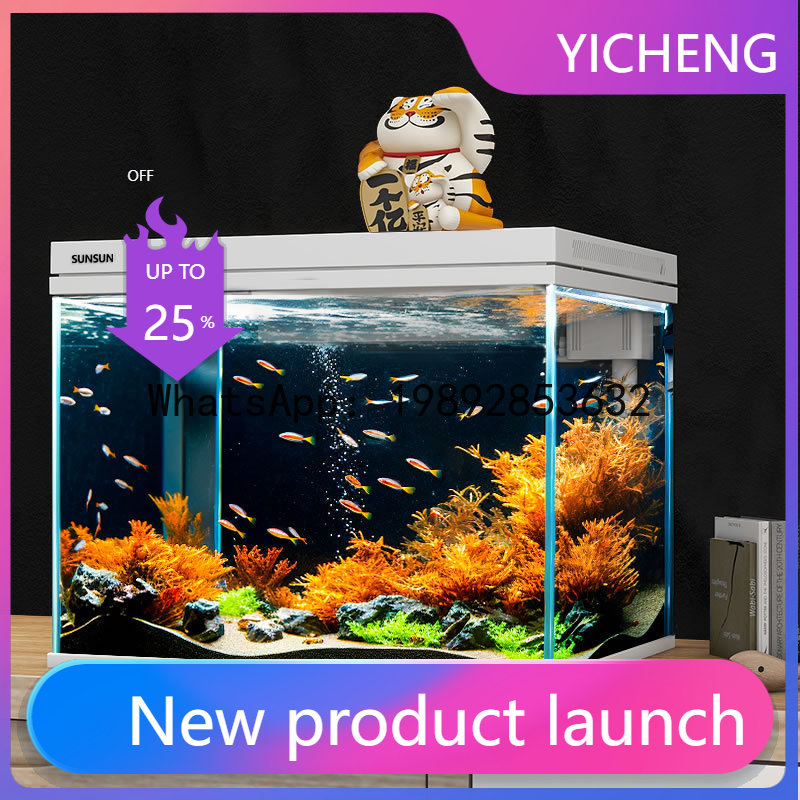 Aquarium Fish Low Maintenance - ตู้ปลาใสพิเศษ - ตู้ปลาในห้องนั่งเล่นแบบหมุนเวียนน้ำเองได้ - ตู้ปลาตั้งโต๊ะสำหรับบ้าน -
