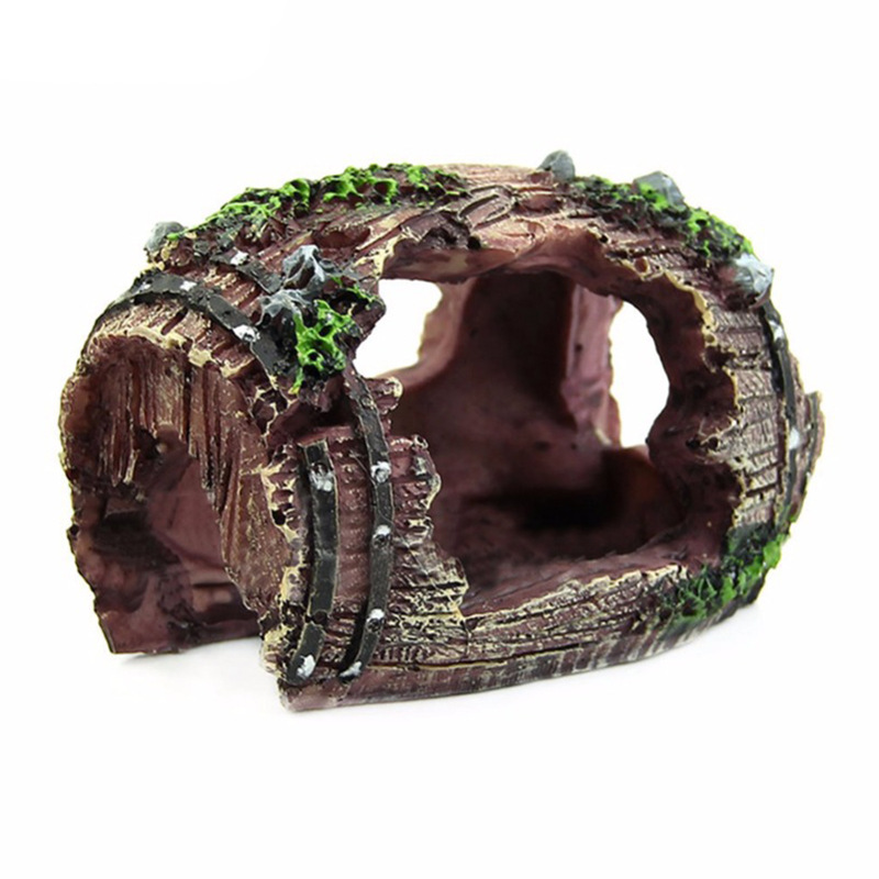 Aquarium Fish Hiding Places - อุปกรณ์ตกแต่งตู้ปลา รูปทรงถัง ทำจากเรซิ่น สำหรับตกแต่งตู้ปลาและฉากหลัง