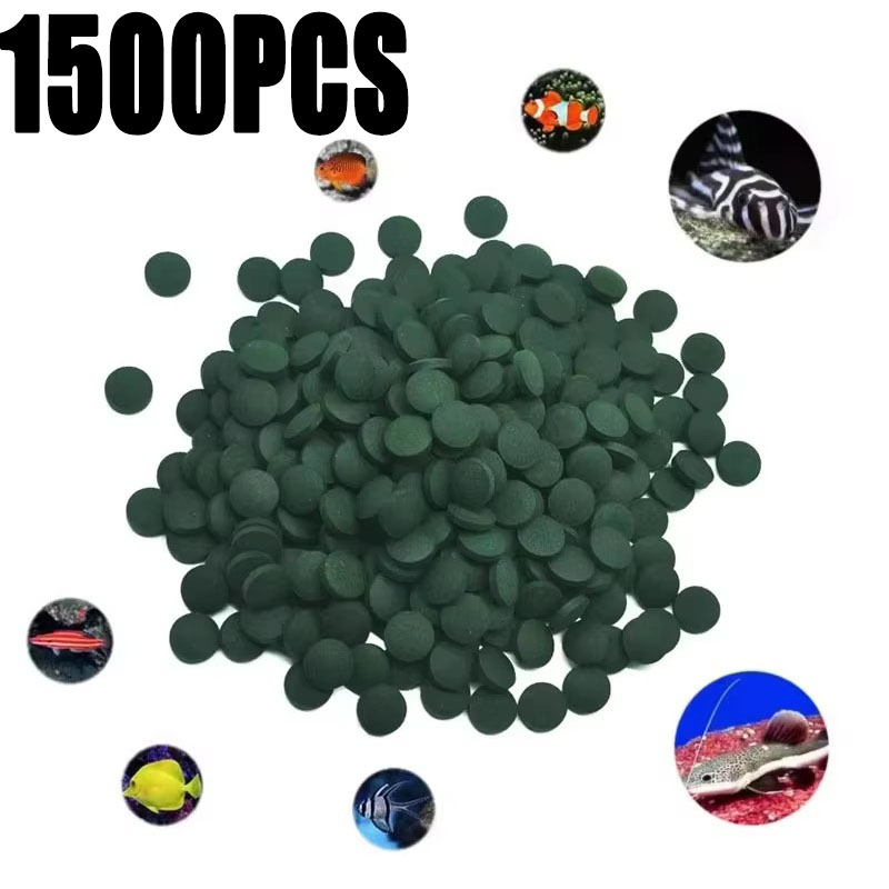Aquarium Fish Food - เม็ดสาหร่ายสไปรูลิน่าบริสุทธิ์สูง 100-1500 ชิ้น สาหร่ายสไปรูลิน่าเสริมสารอาหาร อาหารปลาคริสตัล อาหารกุ้งแดง
