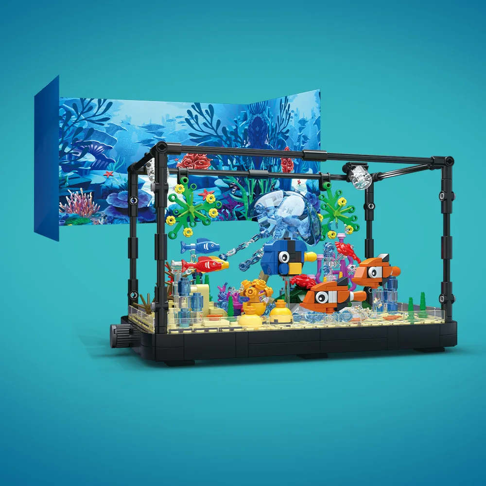 ชุดบล็อกตัวต่อตู้ปลาพร้อมไฟ，ตู - Aquarium Mini Fish บทวิจารณ์และราคา